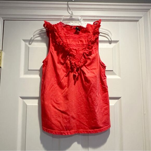 J Crew Eyelet Orange Ruffle Front Tank AW141 Sleeveless XS Sleeveless Shirt 2021 - Picture 6 of 13